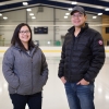 Tournament organizers, Shera Wesley and Chris Lawson, at the Lac Seul Arena. Not pictured is committee member Sol Mamakwa. Photo by Blue Earth Photography