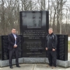 Ontario Regional Chief Isadore Day with Bkejwanong/Walpole Island Chief Dan Miskokomon at the Indian Residential School Memorial in the First Nation.